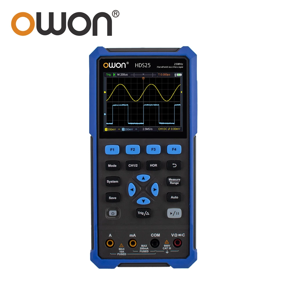 OWON HDS25 HDS25S 2CH Digital Oscilloscope, Dual Channel 25MHz Bandwidth 250MSa/s, 4.5 Digits 20000 Counts True RMS Multimeter