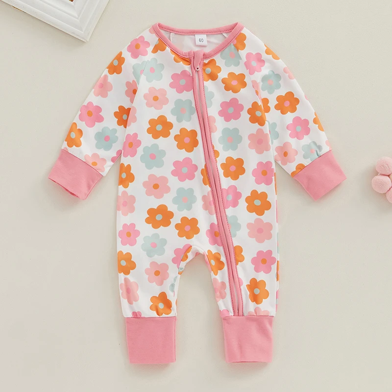 

SUNSIOM 0-18Months Baby Girls Jumpsuit Long Sleeve Crew Neck Strawberry/Flower Print Rompers Spring Fall Clothes