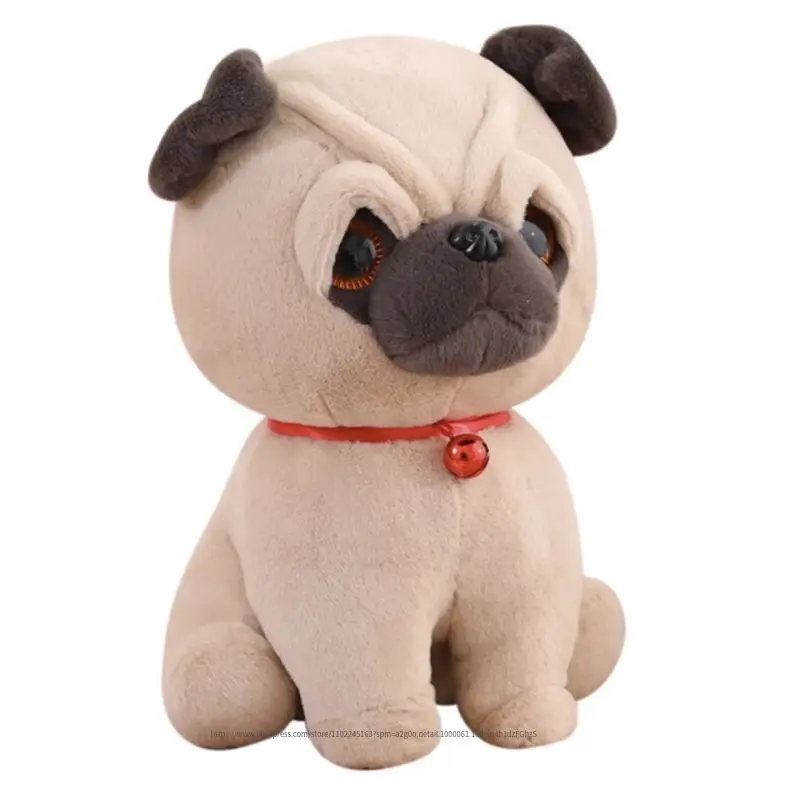 

20/30/40cm Red Bell Brown Pug Puppy Dog Doll Plush Toy Stuffed Sitting Doggy Animal Plushie Peluche Boys Girls Birthday Present