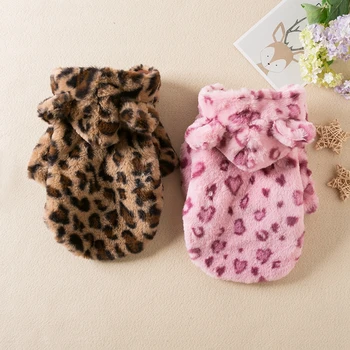 Fleece Dog Hoodie Winter Warm Pet Dog Clothes Leopard Print Dog Coat Jacket French Bulldog Clothing for Small Dogs Pets Costumes 1