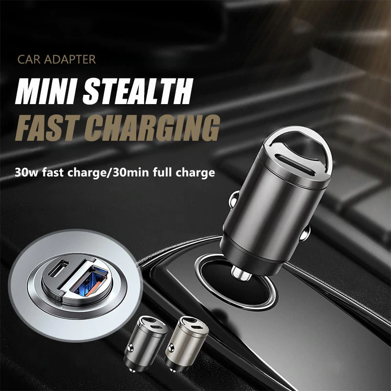 automotive relay Mini Stealth Car Adapter QC 4.0 3.0 Quick Charge Type C PD Charger 30W PD+QC/PD+PD Car Charger For iPhone 12 Huawei Xiaomi 10mh inductor