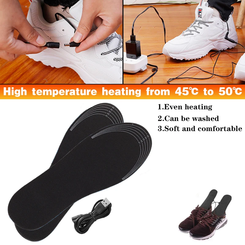 Heating Insoles Shoe Pad Rechargeable Electric Foot Warmer Pads With USB Cable 