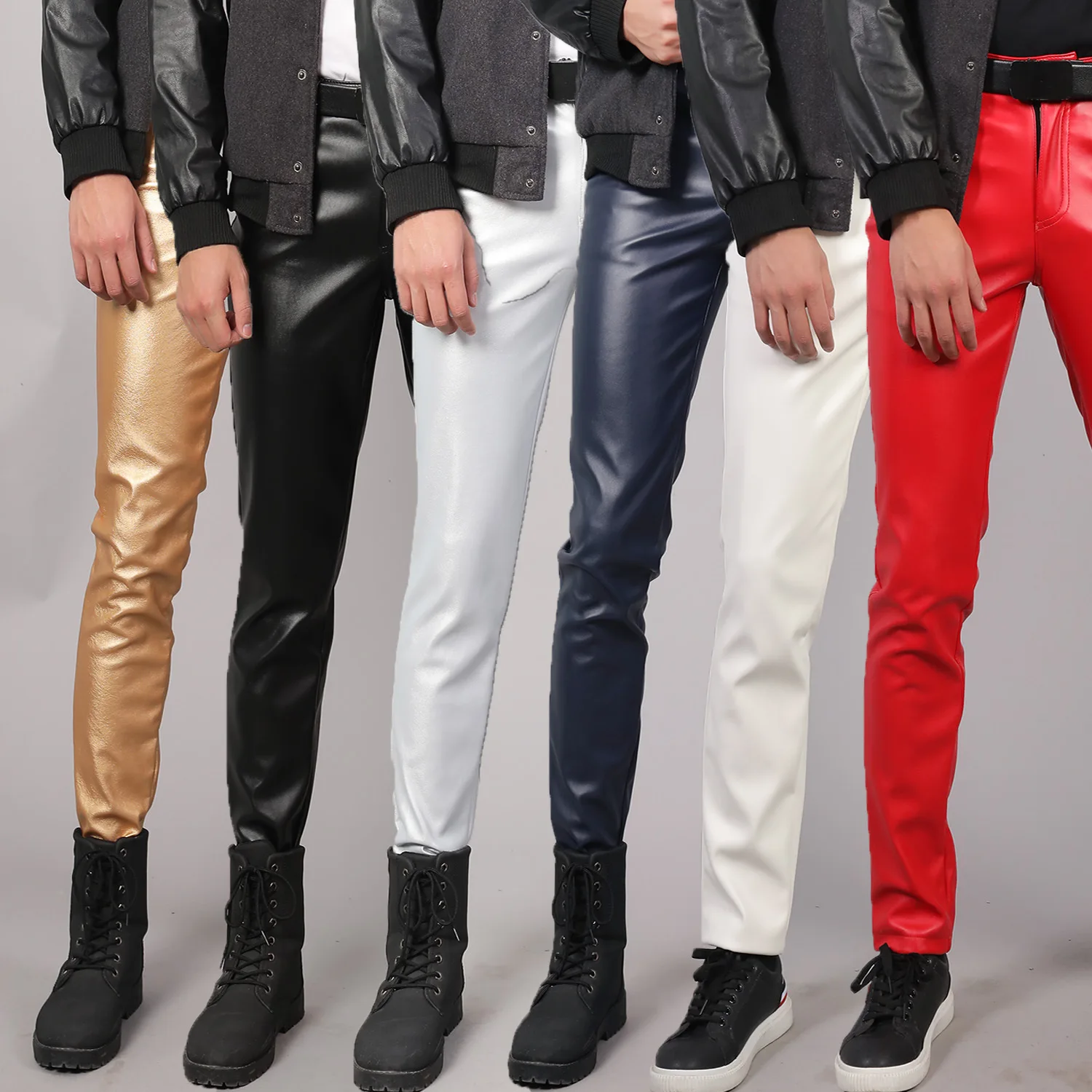 Skinny pants Men 28-38 40 spring summer moto faux leather