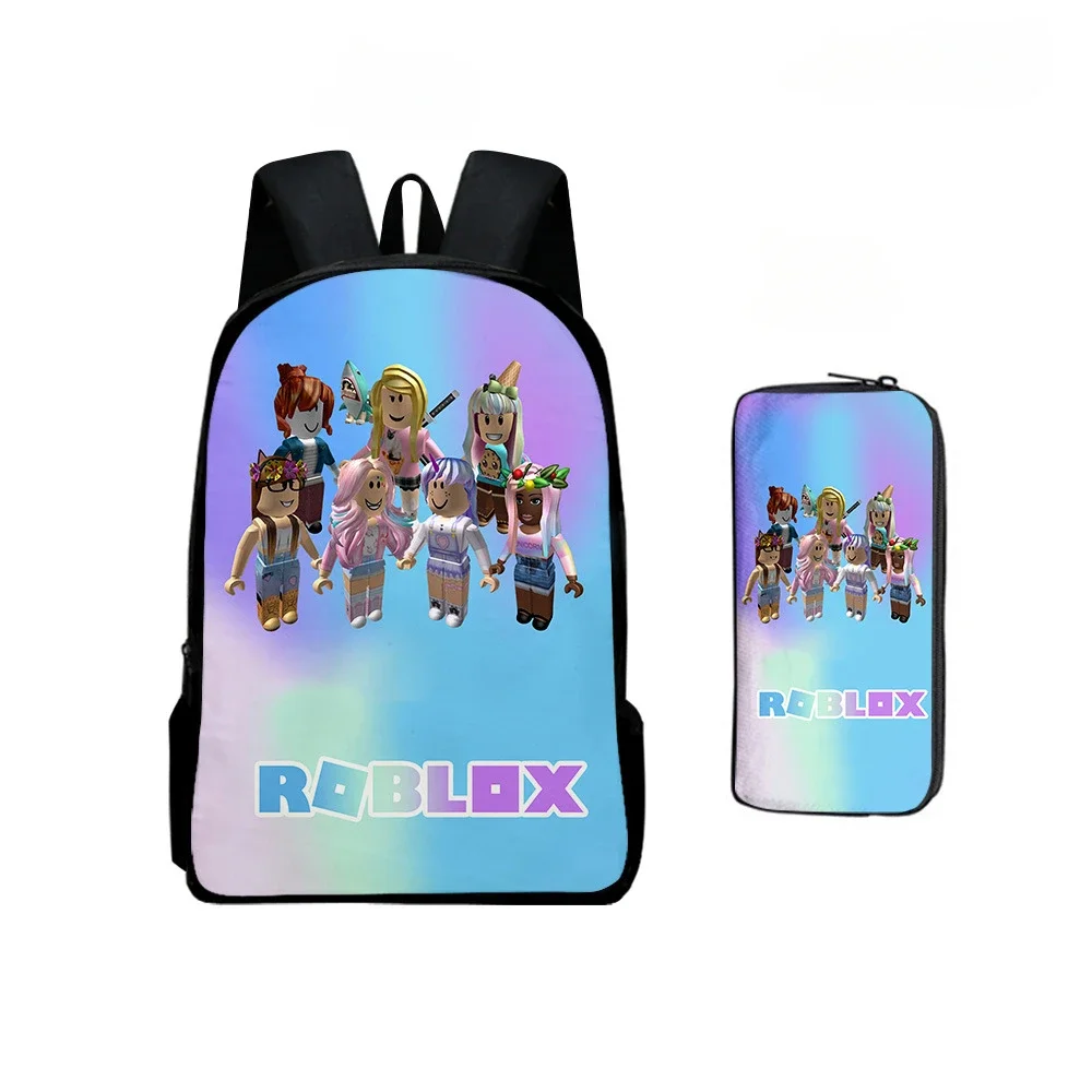 

2PC-SET ROBLOX Schoolbag Pencil Bag Schoolbag Boys Girls Anime Cartoon Mochila Sports Backpack Lightening shoulders outdoor bag