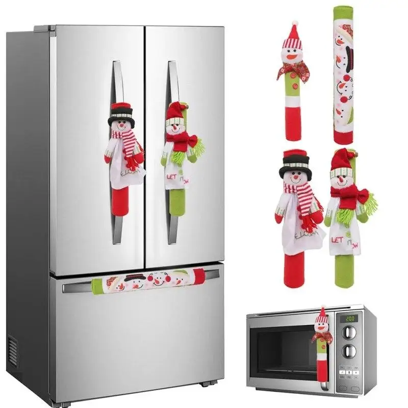 

Рождественские украшения, перчатка для двери холодильника, 4 предмета, ручка для микроволновой печи, перчатка с изображением снеговика, Рождественское украшение