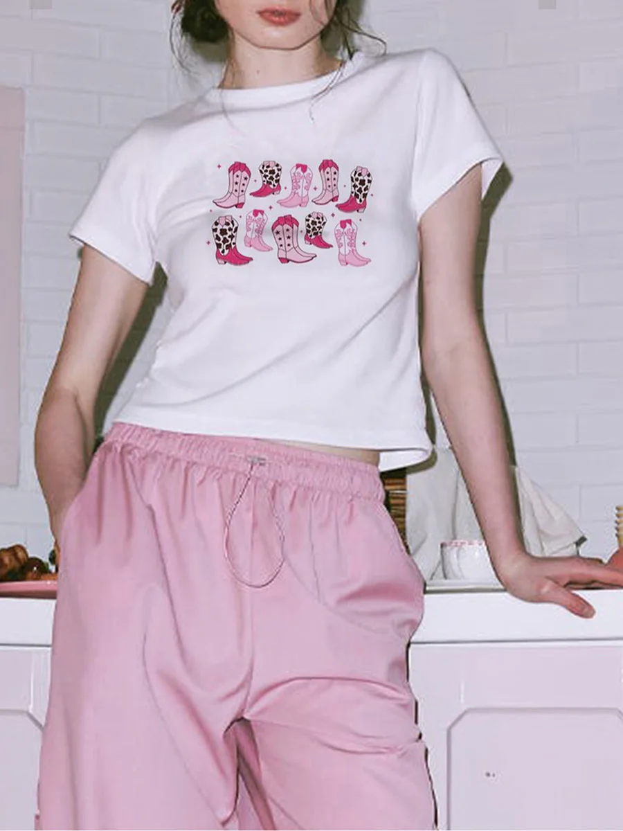 

Women T-Shirt Casual Crew Neck Short Sleeve Graphic Print Summer Crop Tops Grunge Tee Shirts Streetwear