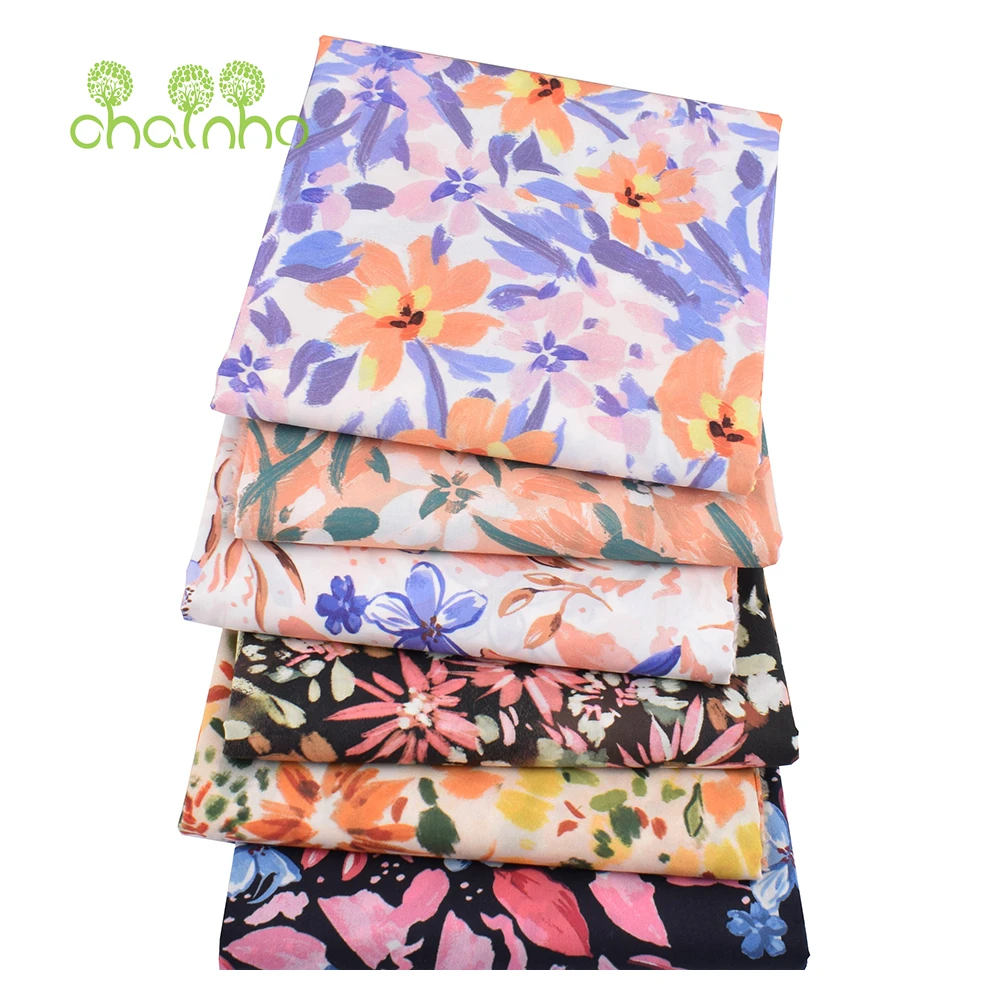 Chainho,Printed Plain Weave Poplin Cotton Fabric,DIY Sewing Quilting Material,Patchwork Cloth,Floral Series,3 Sizes,15PC16