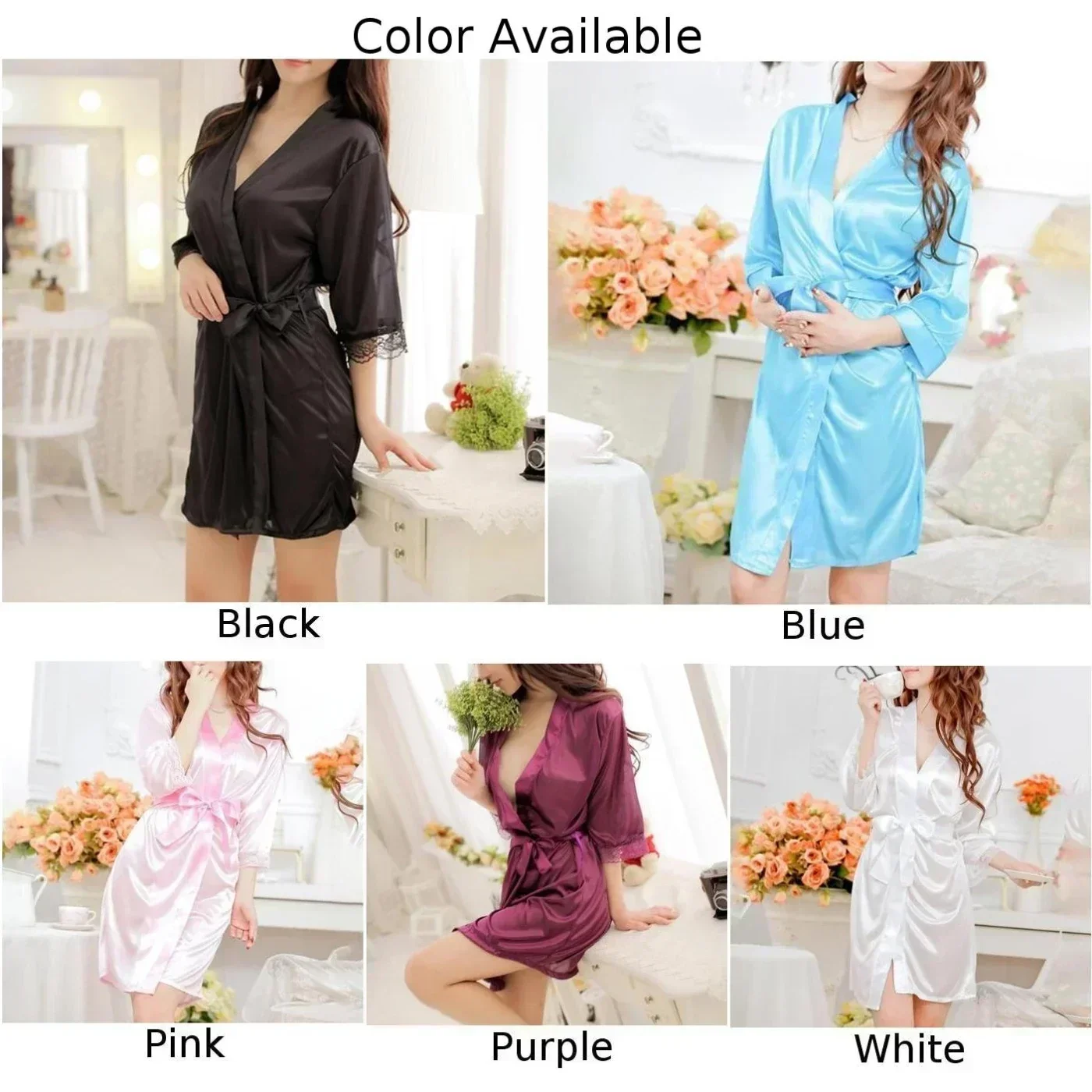 Silk Satin Nightdress For Women Night Robe Sexy Lingerie Soft Sleepwear Smooth Lace Robe Dress Nightgown Bathrobe Ladies Pajamas sleepwear lingerie,silk nightdress