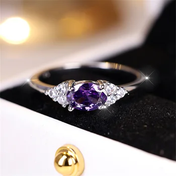 Female Charm Oval Purple White Zircon Minimalist Stacking Thin Rings For Women Party Wedding Bands Mothers Day Jewelry Gifts CZ