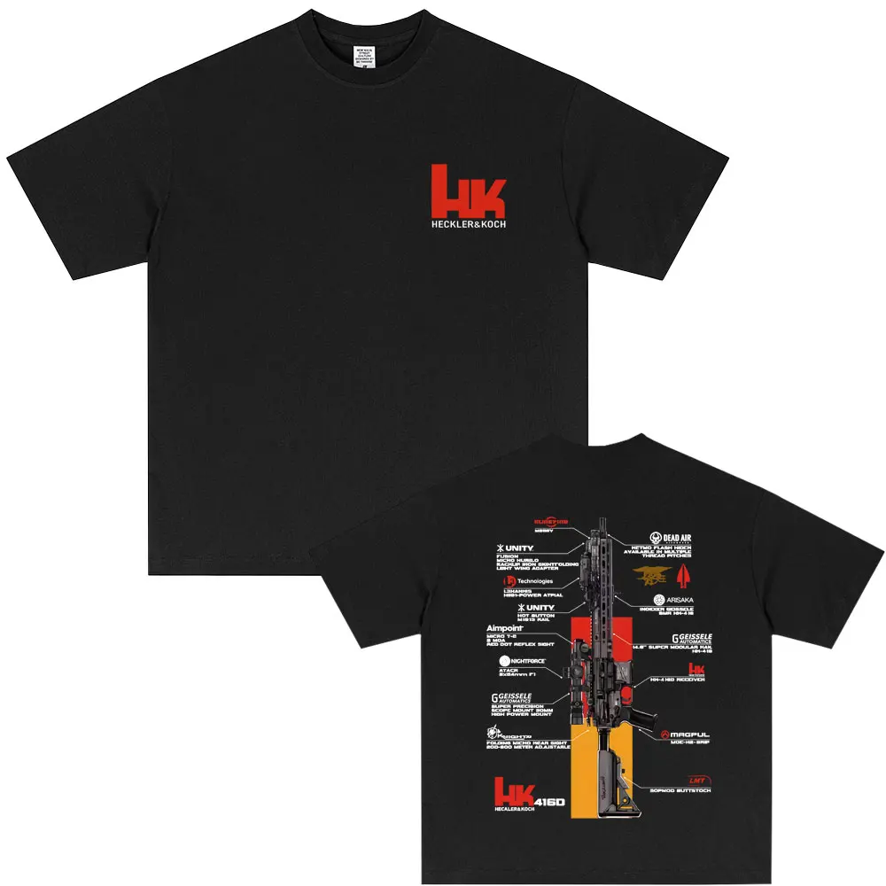 Herren-T-Shirt mit Heckler & Koch HK416-Motiv, Baumwolle, schweißableitend, atmungsaktiv, hochwertiges Freizeit-T-Shirt für bequeme Bewegungsfreiheit.