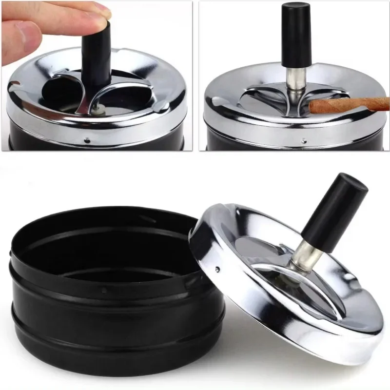 Metal Ashtray Round Rotating Self-Clearing Smokeless for Office Men metal ashtray cigarettes ashtray
