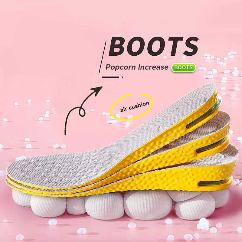 1 Pair New Yellow Height Increase Insoles Air Cushion Shock Absorption Shoe Cushion Pad Men Women High Elasticity Insoles