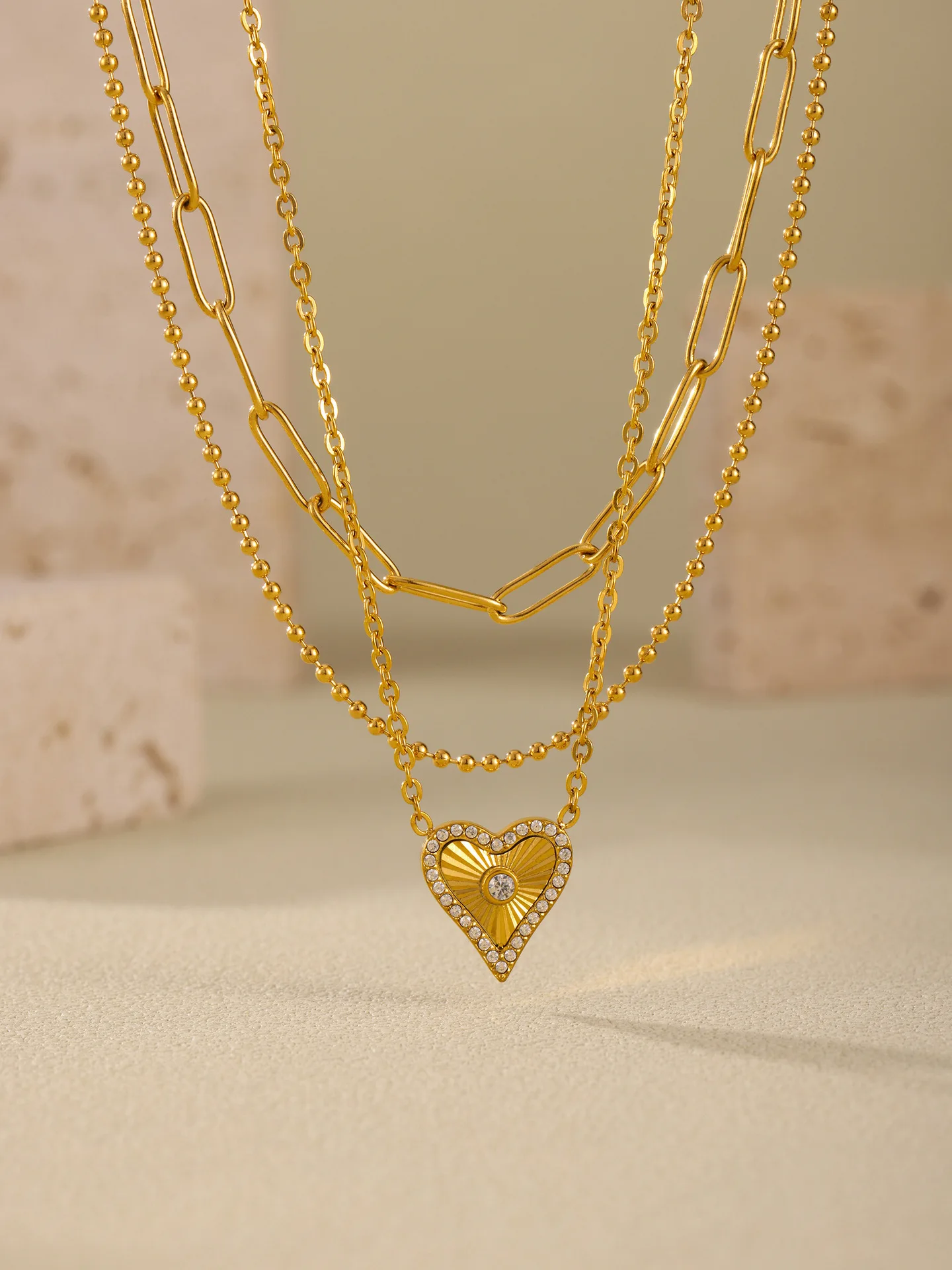 Vintage Herz Anhänger Halskette Armband Für Frauen Zirkon Wasserdichte Edelstahl Kette Bankett Täglichen Schmuck Geschenk – Detail 11