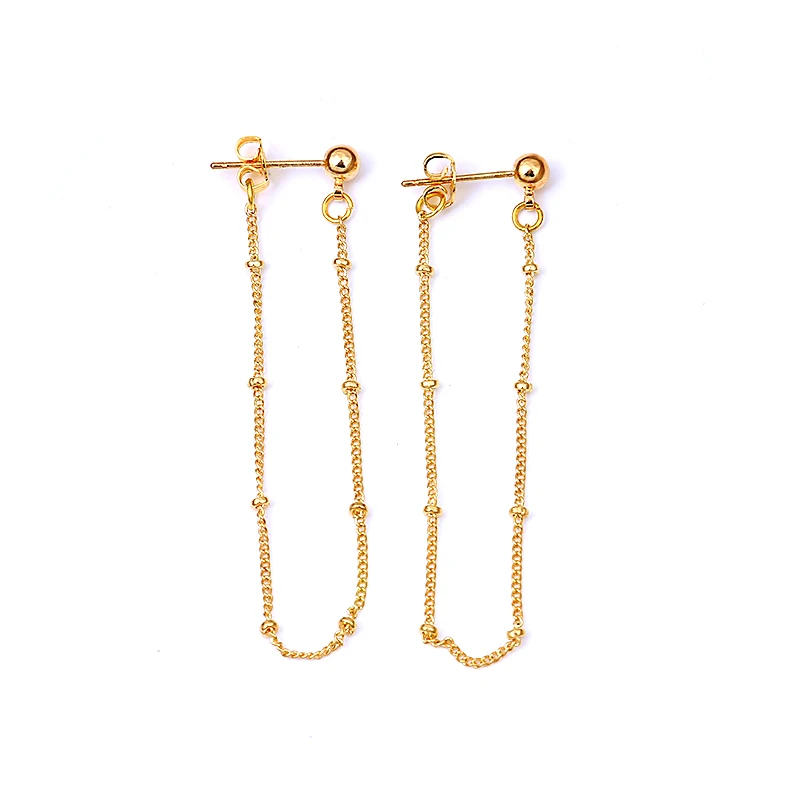 4mm Ball Tiny Beaded Chain Ear Jacket Earrings for Women Minimalist Thin Chain Earrings New Simple Ear Cuff