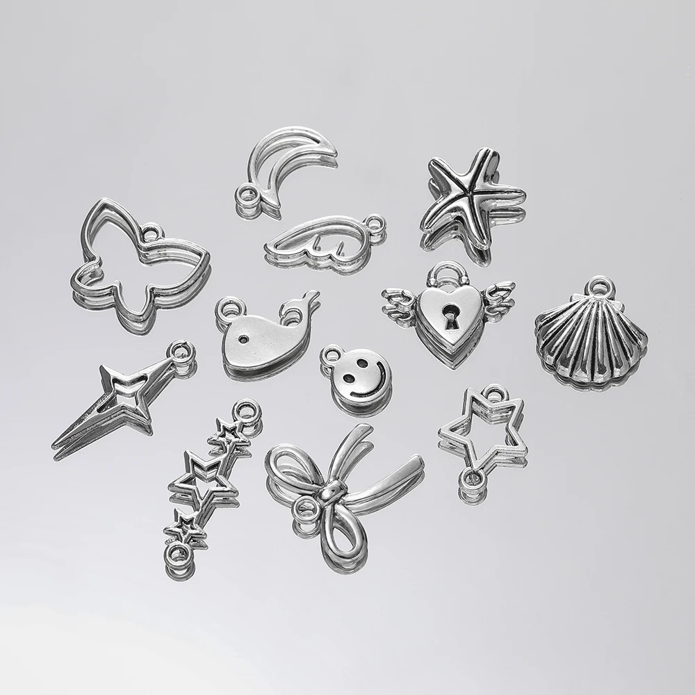 Breloques en alliage métallique, 12 styles, mignon, nœud creux, cadeaux de vacances, pendentifs pour la fabrication de bijoux, artisanat fait à la main, DIY, 10 pièces/lot