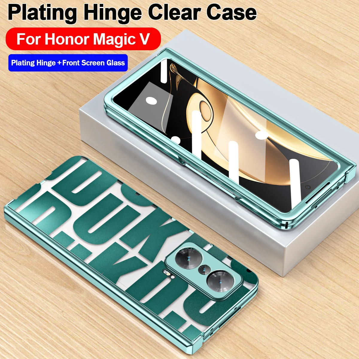 

Plating Clear Hinge Cases for Honor Magic V 5G Case Transparent with Front Screen Glass Protection Cover Capa Funda