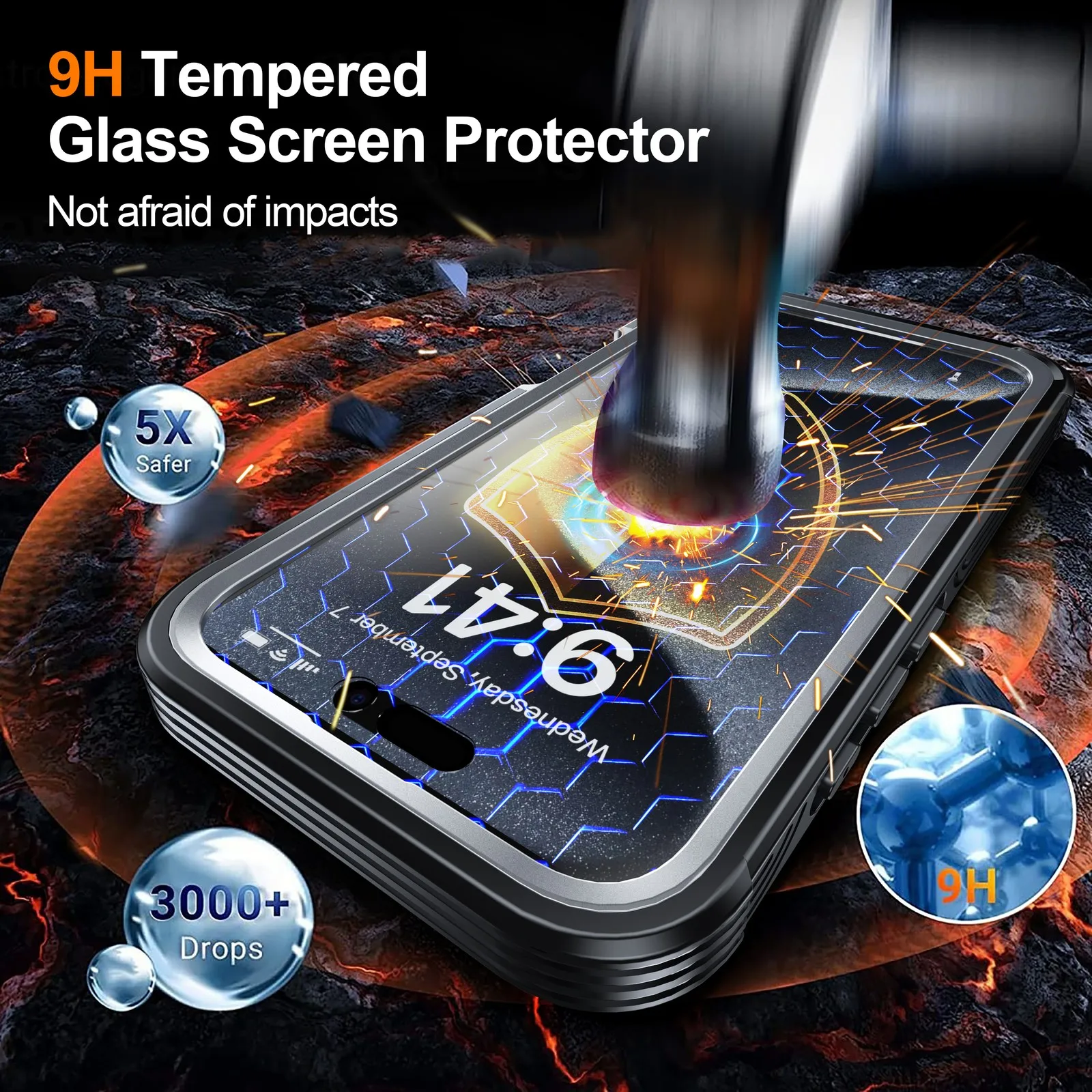 Transparent Magnetic Phone Case with Full Body Shockproof Protection and 9H Glass Screen Protector