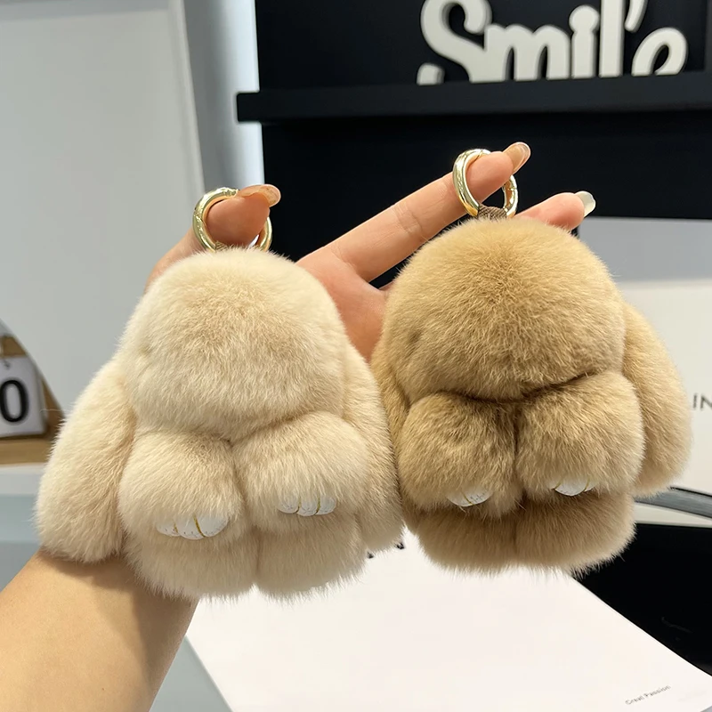미니 귀여운 진짜 렉스 토끼 모피 토끼 키 체인 장난감 인형 열쇠 고리 토트 백 매력 10CM 모피 토끼 키 체인 자동차 펜던트