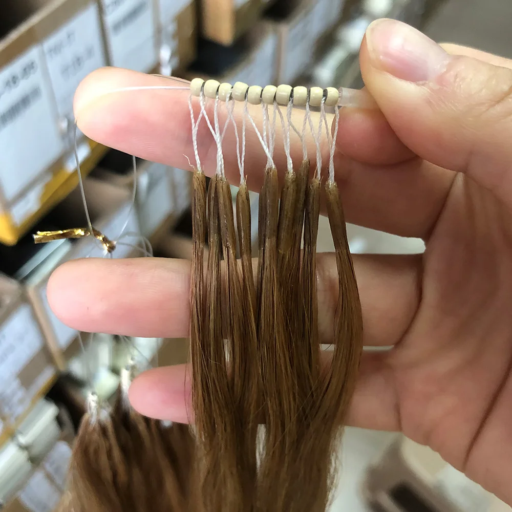 8D Micro Bead Human Hair Extensions 100% Human Hair Natural Brown Invisible Silicone Nano Ring Micro Bead Extensions
