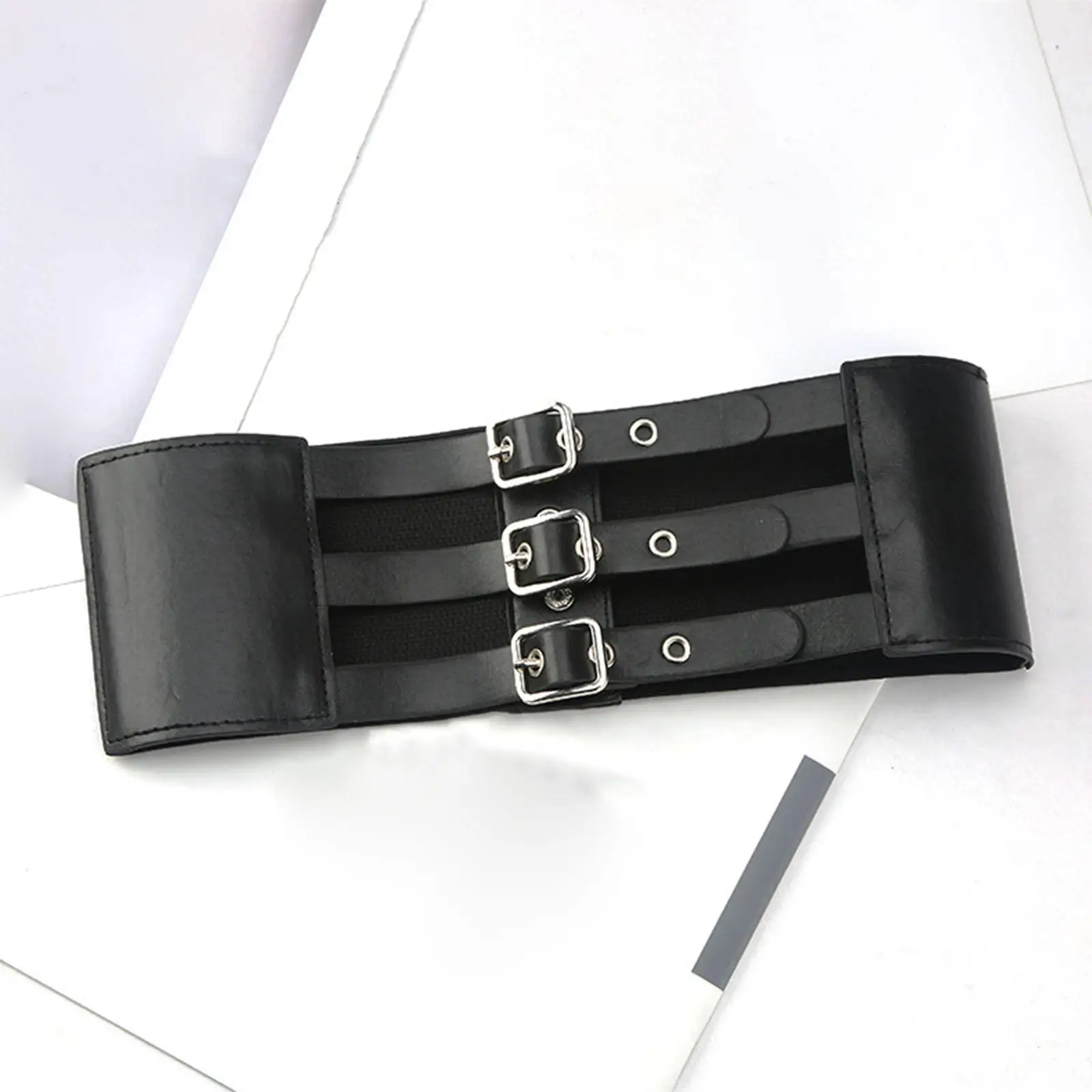 

Elastic Wide Waist Belt Stretch Pin Buckle Belt Decorative PU Pants Party