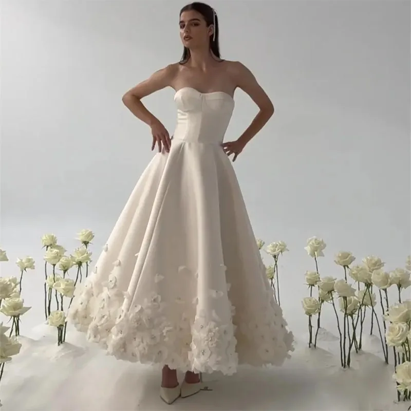 Fashion Flower Prom Dresses with Cape Sweetheart Ruffles Ankle-Length Formal Evening Gown A-Line Wedding Party Dress