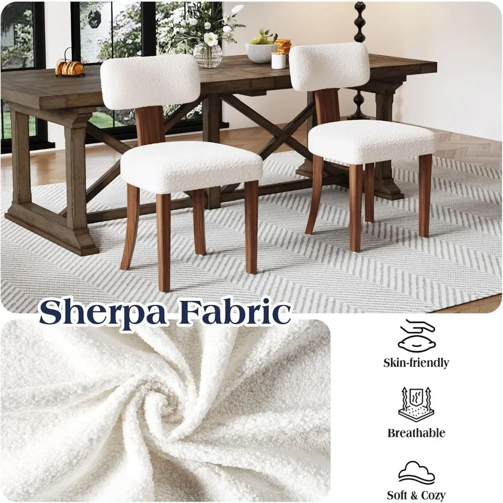 Dining Chairs Set of 4, Upholstered Kitchen Chairs with Curved Backrest & Adjustable Legs for Living Room/Bedroom, White 4