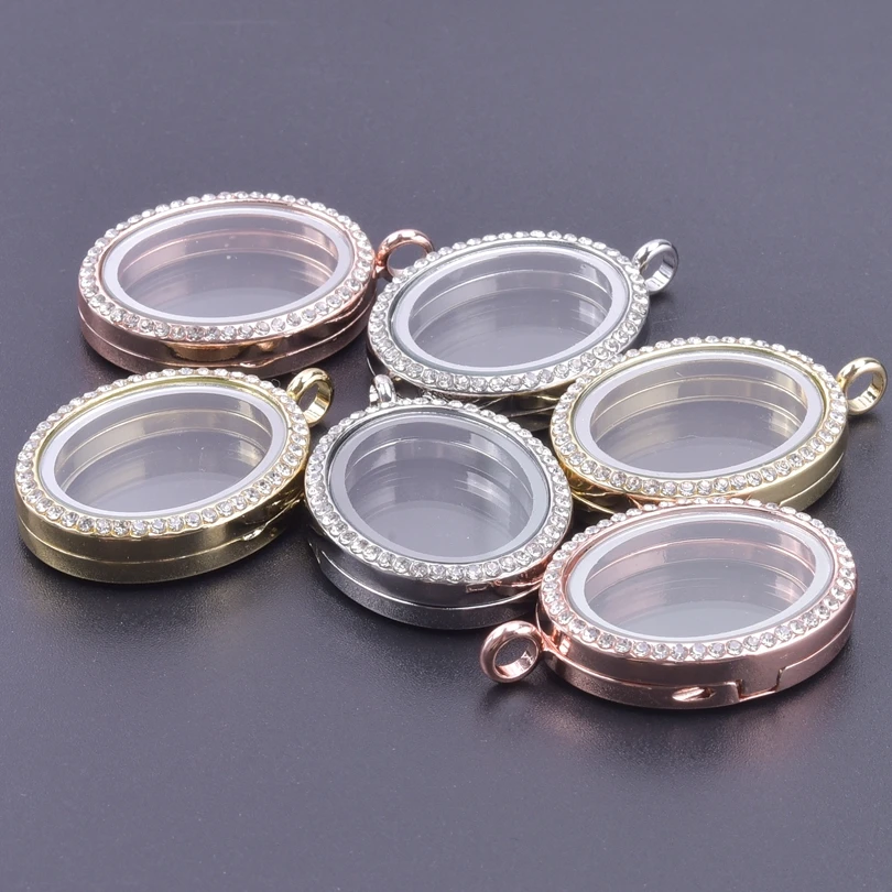 10PCS Classic Oval Crystal Glass Floating charms for living lockets Alloy Pendants for Women Jewelry Making Craft Photo Necklace