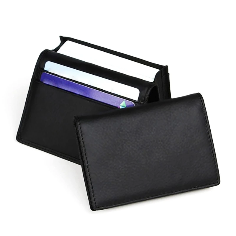 Men Black Leather Expandable Credit Card Business Cards Holder Wallet for Cas
