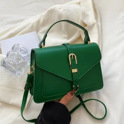 Elegant Minimalist Women's Crossbody Bag with Top Handle and Flap - Solid Color Square Purse (Green)
