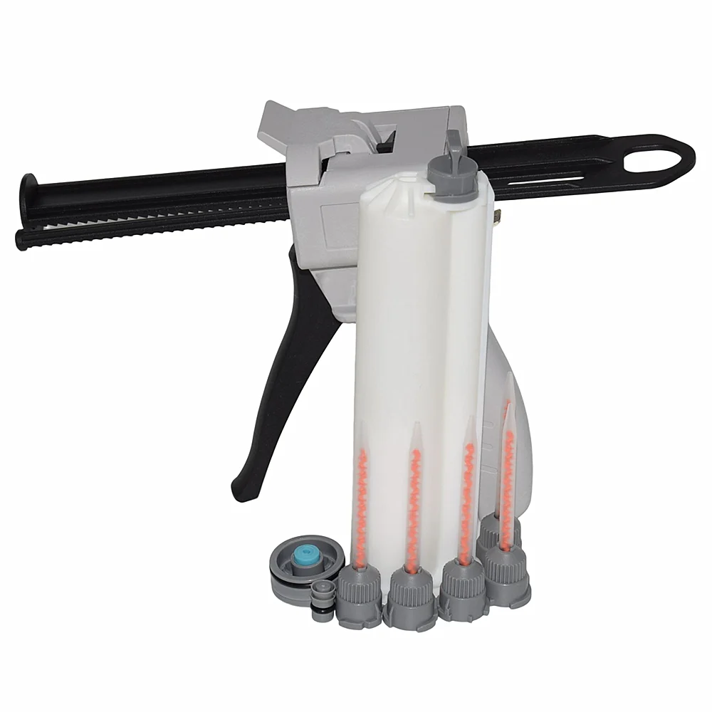 Glue Adhensives Caulking Gun 75ml 10:1 AB Glue Guns with 75ml 10:1 Empty Dual-Barrel Cartridge and 5pc 10:1 Static Mixing Nozzle