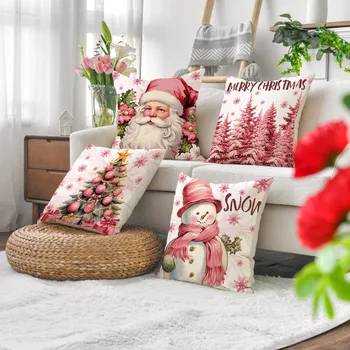 Fodere per cuscini natalizi 45x45 cm Set di 4, fodere per cuscini in lino Set federa, decorazioni per divano letto Home Deocr 1