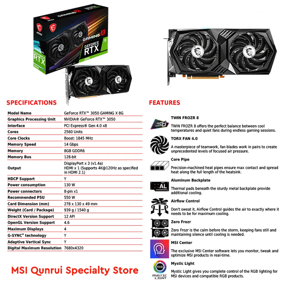 GDDR6 MSI RTX 3050 VENTUS 2X 8G OC Graphics GDDR6 128bit RTX 3050 Video Card RTX 3050 GPU Dual Fan RTX 3050 Graphics Card New graphics cards computer