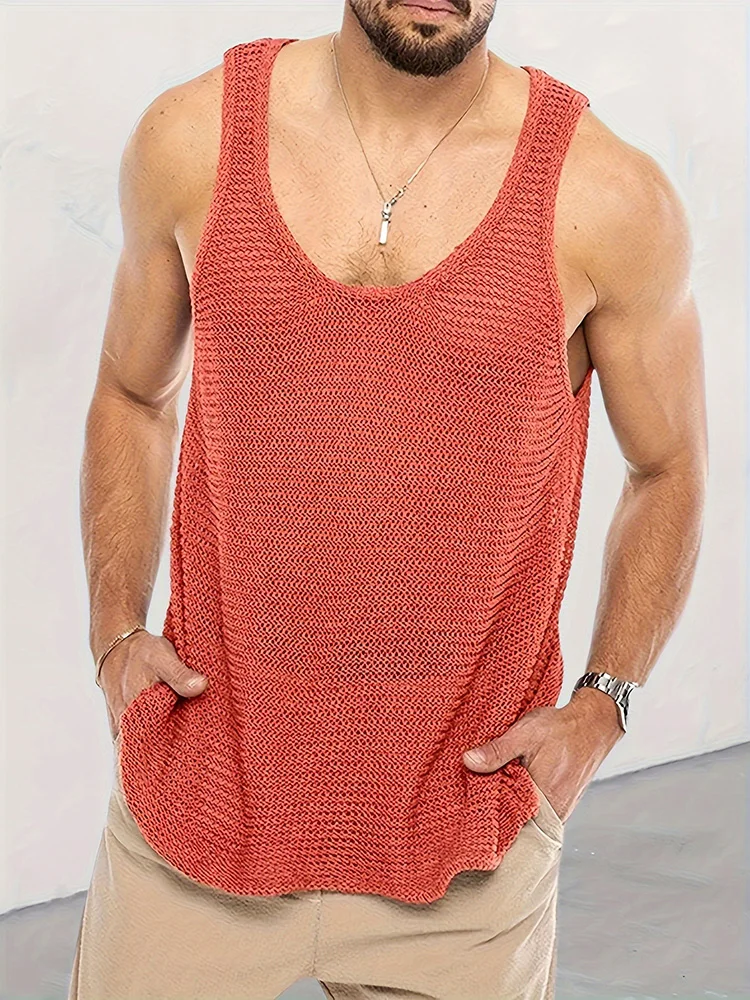 

Spring Summer Fashion Men Loungewear Tank Tops, Sleeveless Knitted Simple Solid Sweaters, O-Neck 2024 Loose Male Vest Streetwear