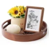 Round Brown Table Decorative Tray for Coffee Table Wood Serving Tray Boho Tray for Bedroom Small Round Tray for Kitchen Counter 5