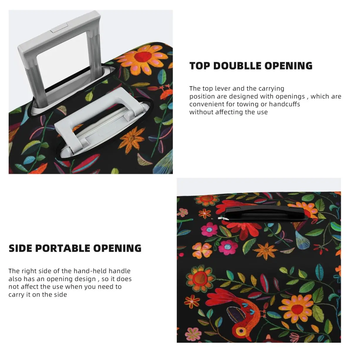 Mexican Otomi Art Birds Flowers Suitcase Cover Elastic Travel Luggage Covers for 18-32 inch