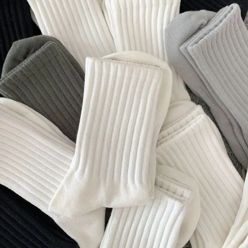 Mens Black  White Warm Socks Set - 5 Pairs Autumn Winter Sport Short Socks