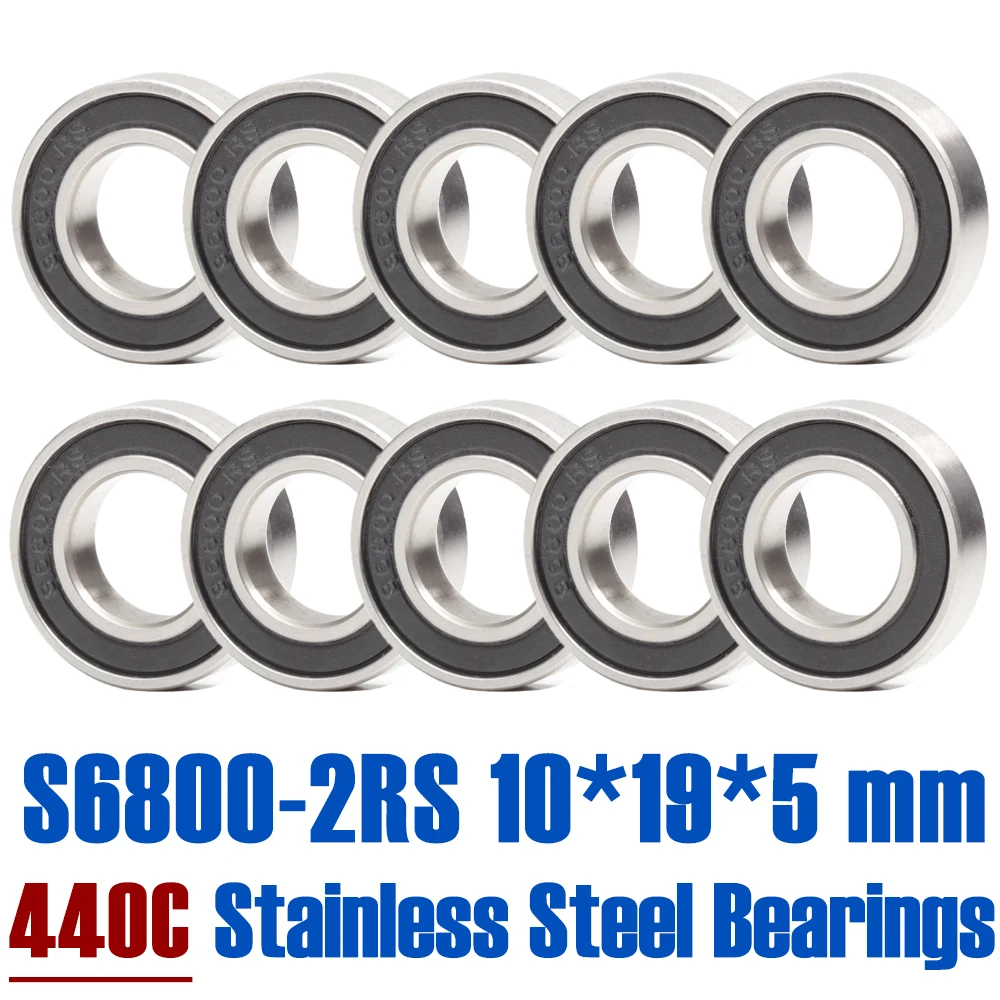 S6800RS Bearing 10*19*5 mm ( 10 PCS ) ABEC-3 440C Stainless Steel S 6800RS Ball Bearings 6800 Stainless Steel Ball Bearing s6801rs bearing 12 21 5 mm 10 pcs abec 3 440c stainless steel s 6801rs ball bearings 6801 stainless steel ball bearing