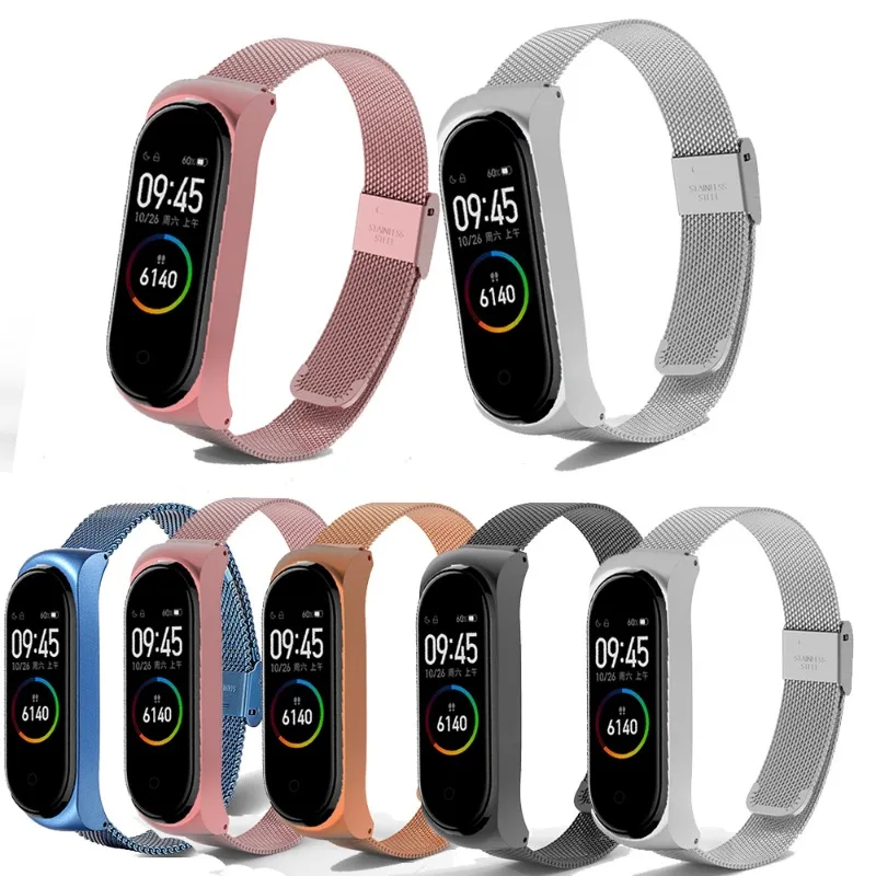 

5PCS For Xiaomi Mi Band Bracelet 3/4/5/6/7 strap Stainless steel Magnetic Strap Xiaomi Wristband Mi Band 3 4 Miband 5 6 7 Strap