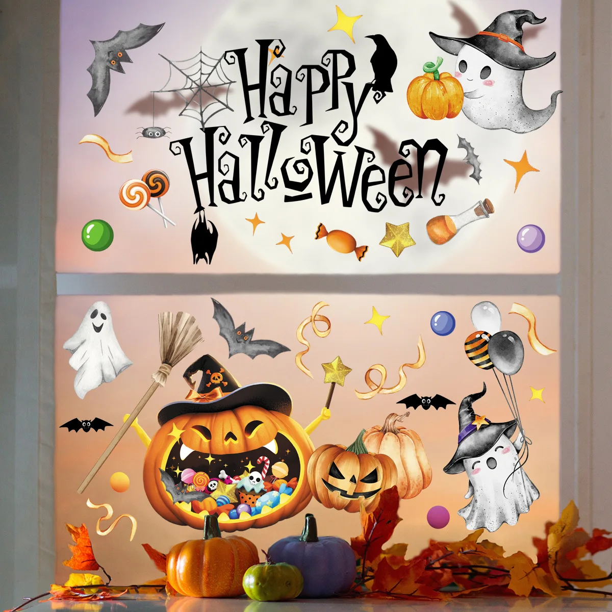 Wall Stickers Window Stickers Halloween English Pumpkin Ghost Bat Static Glass Stickers Window Stickers Wall