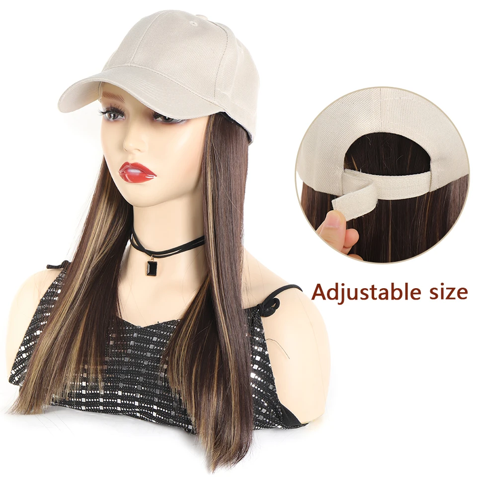 LUPU Synthetic Long Straight Hair Beige Baseball Wigs Cap With Hair Connect Baseball Cap Naturally Connect Adjustable For Women