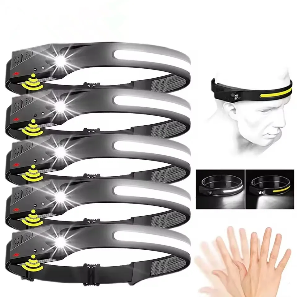 230&deg;Bright Beam LED Sensor Head lamp Built-in Battery USB Rechargeable Head Flashlight Outdoor Camping Fishing Headlamp head lamp