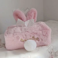 Tissue Box Muppet Tissue Cover Holder Practical Decorative Convenient Easy to Use Rubber Strap Cute Rabbit Ears Tail Fluffy Warm 2
