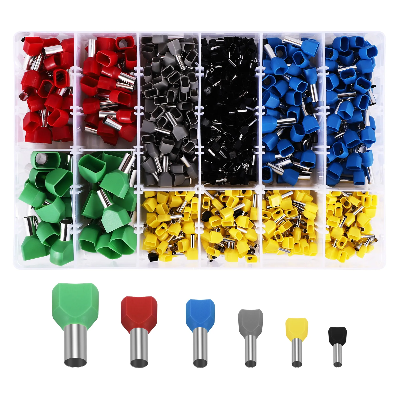 

780Pcs Dual Bootlace Ferrule Teminator Kit Electrical Crimp Dual Entry Cord End Wire Terminal Connector