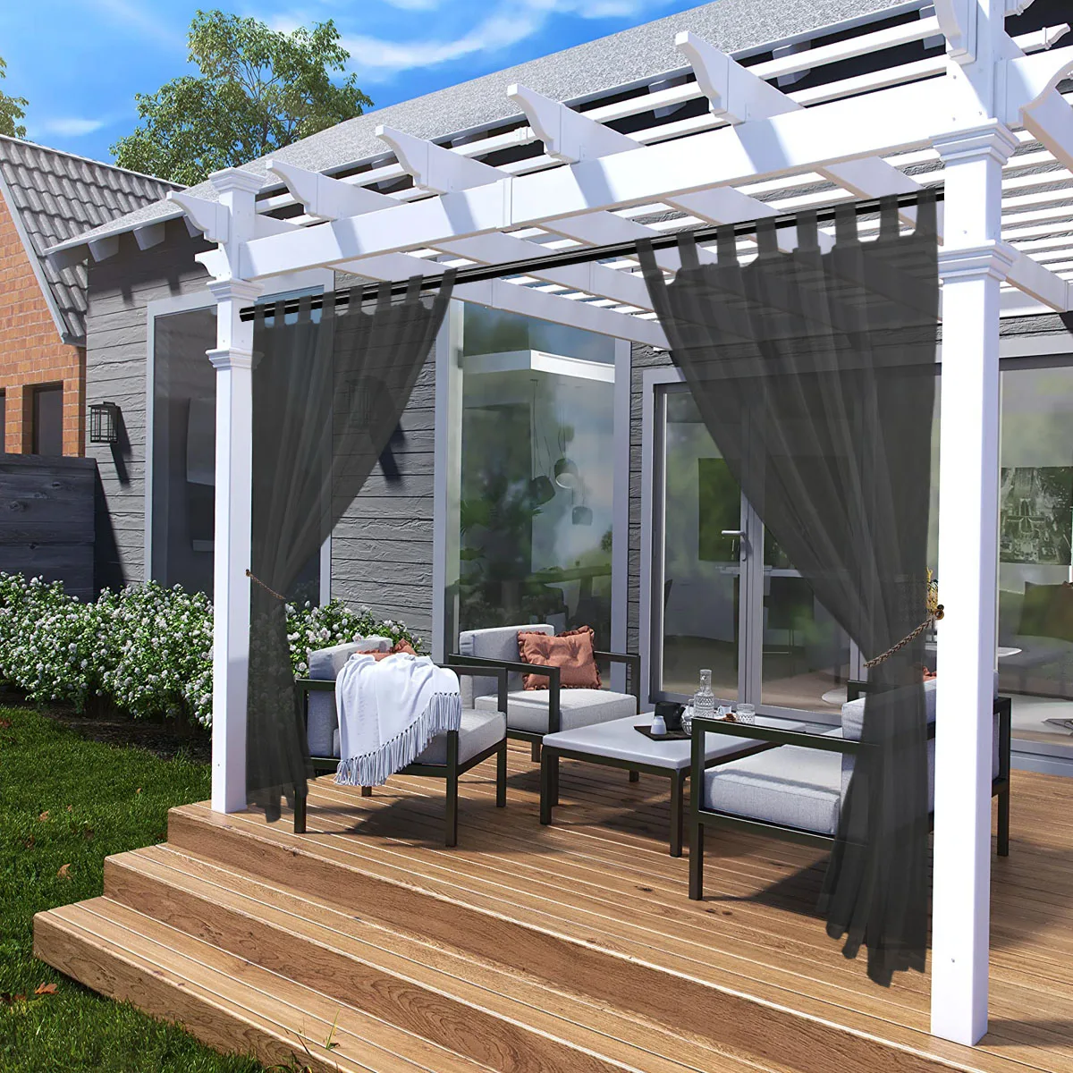 1PC Outdoor Detachable Sticky Tab Top Curtain Sheer Drape Outside Waterproof Curtain Patio Porch Pergola Cabana Decor sheer curtains waterproof curtains decor curtains