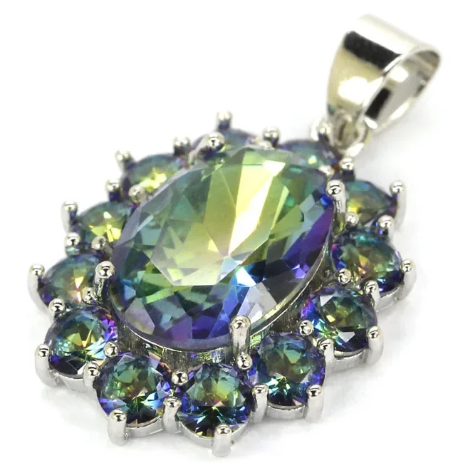Customized 925 SOLID STERLING SILVER  PENDANT Charming Red Blood Ruby Pink Tourmaline Fire Rainbow Mystic Topaz Daily Wear