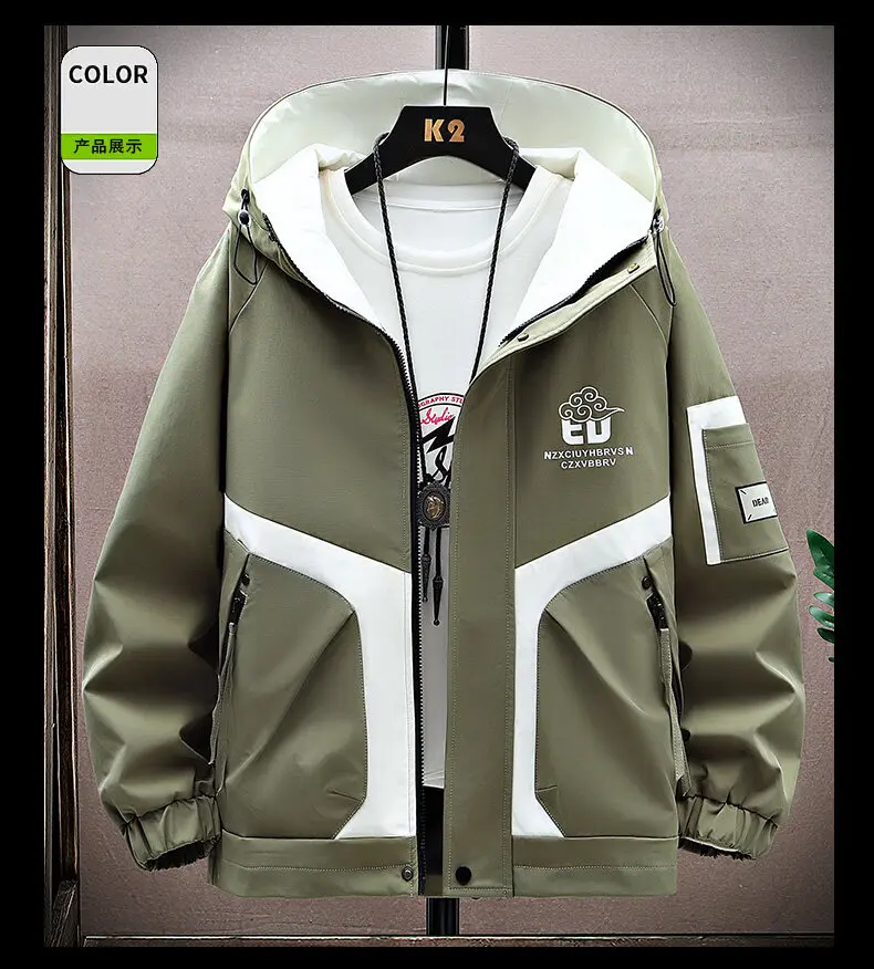 Neue Trendige 2026 Herren Kapuzen-Arbeitsjacken Frühling Herbst Jugend Casual Windbreaker Street Cargo Mantel Teen Outdoor Oberbekleidung – Detail 17