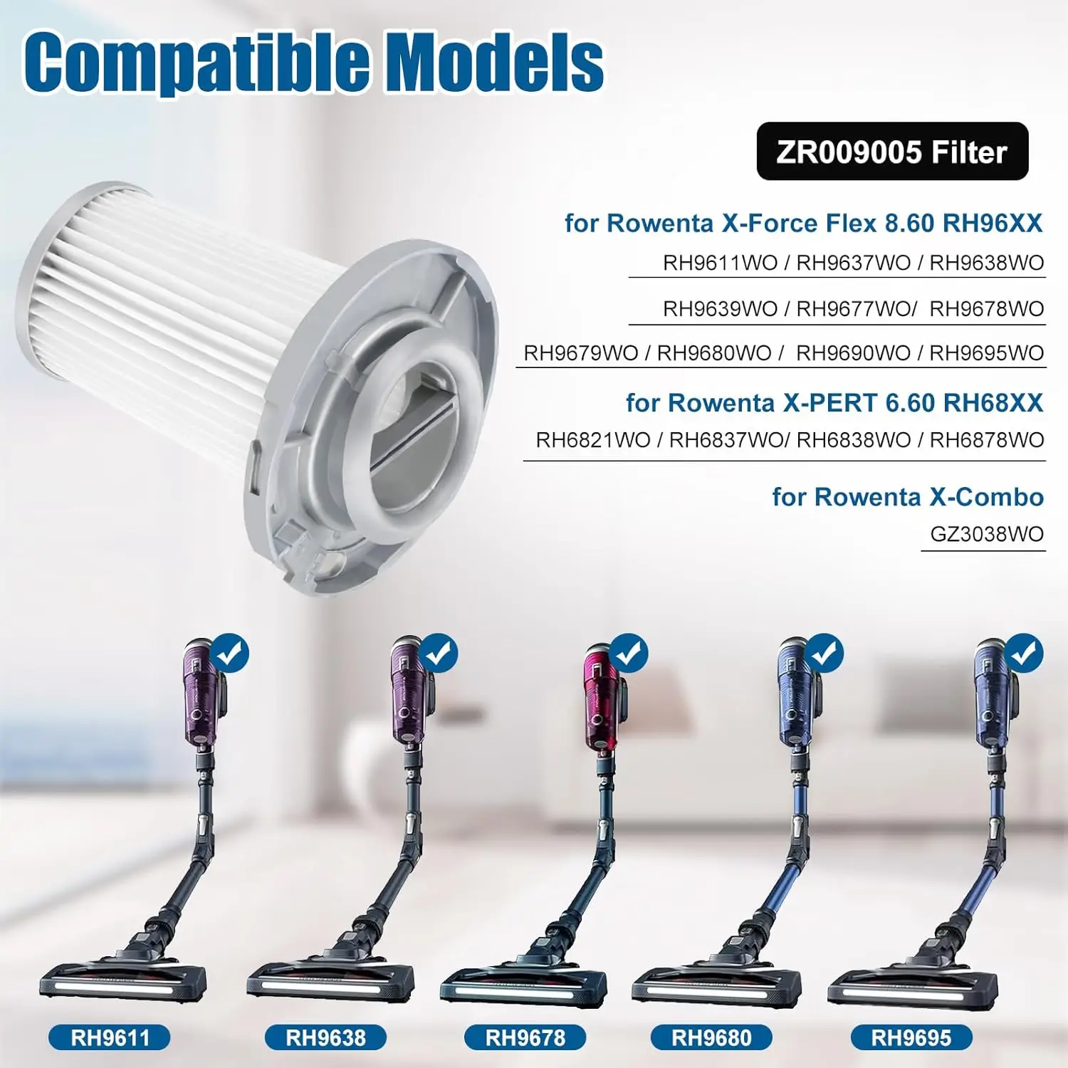 Replacement HEPA Filters for Rowenta X-Force Flex 8.60 Tefal X-pert 6.60 TY6878 Cordless Vacuum Cleaner Part No.ZR009005