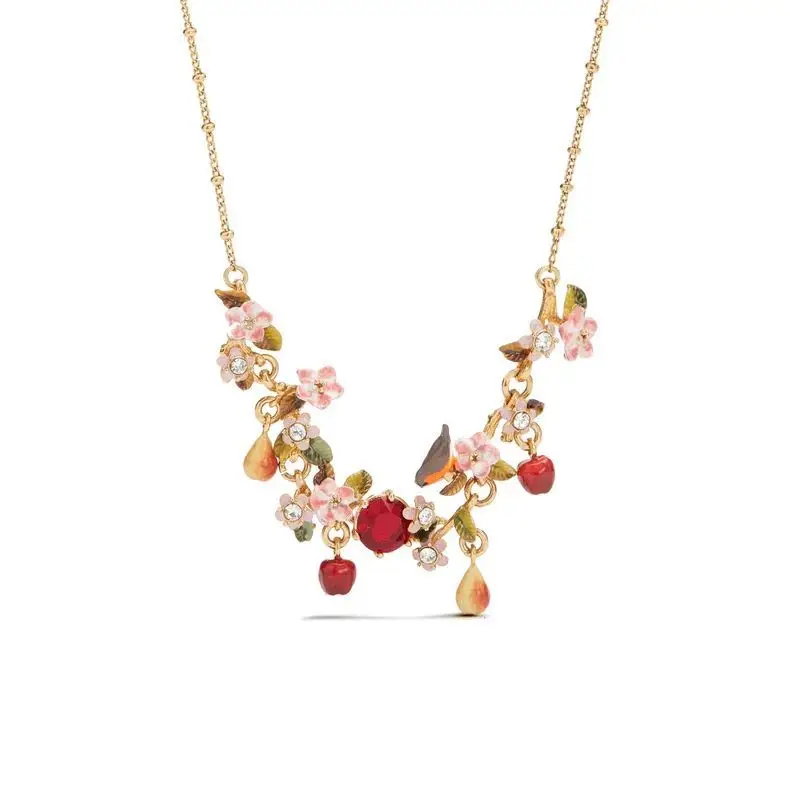 Collier en forme de poire Robin et pomme rouge dégradée, série Histoires de Couleurs de Fruits, fait main en France 1