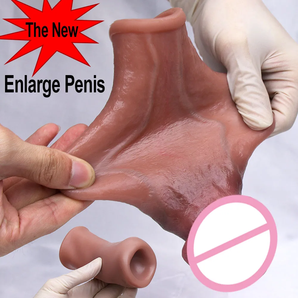 Penis Sleeve Male Extende Enlargement Reuseable Silicone Wolf Teeth Set Adult Couple Sharing Sex Toys