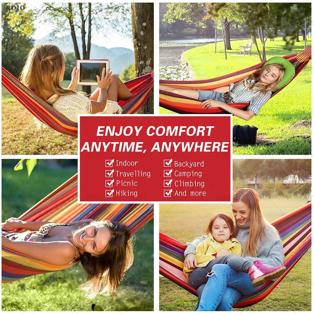 Camping Hammock Portable Hammock Striped Canvas Single Double Travel Hanging Bed Camping Accessories Outdoor